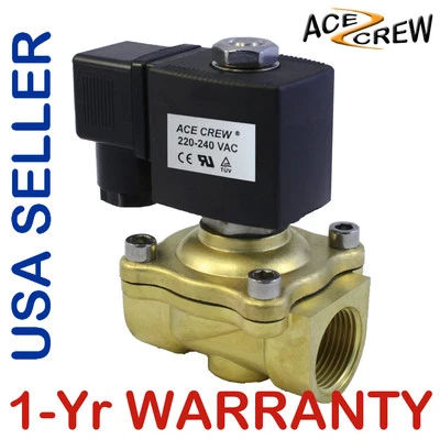 ACE CREW 3/4 inch 220V-240VAC Normally Closed Brass Solenoid Valve NPT for Gas Water Air