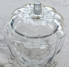 VTG Clear Glass Pumpkin Cookie Candy Jar Dish with Lid 7” Fall Harvest Decor