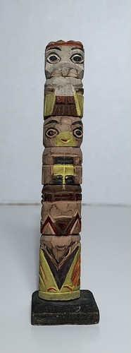 Antique NORTHWEST COAST CARVED PAINTED WOOD TOTEM POLE