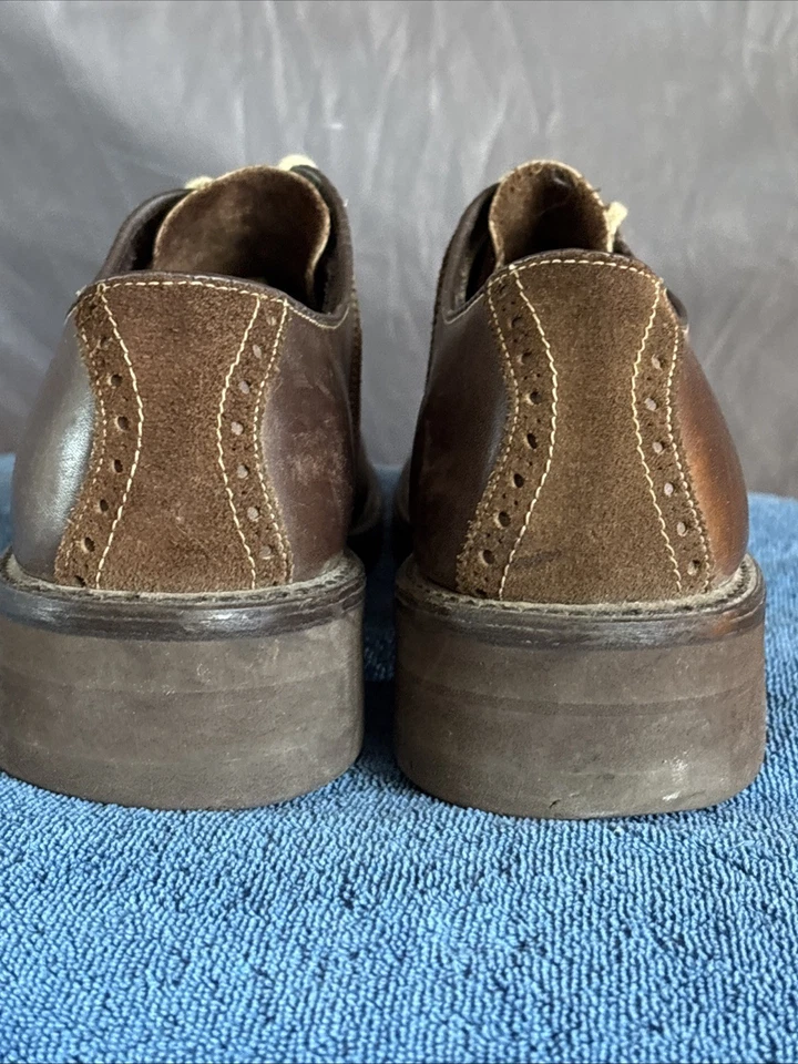 Zapatos de Colección Años 70 Bajo Sillín Zapatos Cuero Marrón Gamuza Tacón Alto Disco 9.5 D Foto 4 de 4