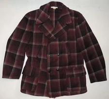 Vintage 1930s Pea Coat sz 44 Shadow Plaid Wool Double Breasted Pre-WWII