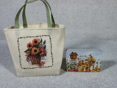 Longaberger RETIRED Small SUNFLOWER Tote Bag with Playing CARDS - NEW - Image 1 of 3