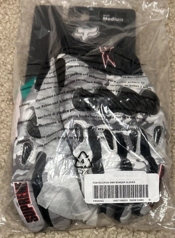 NWT Supreme Fox Racing DMX Bomber Gloves Snow Camo Size Men’s Medium SHIPS FREE!