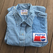 Vintage Pepsi Delivery Driver Shirt Size Mens Med Striped with Embroidery Logos