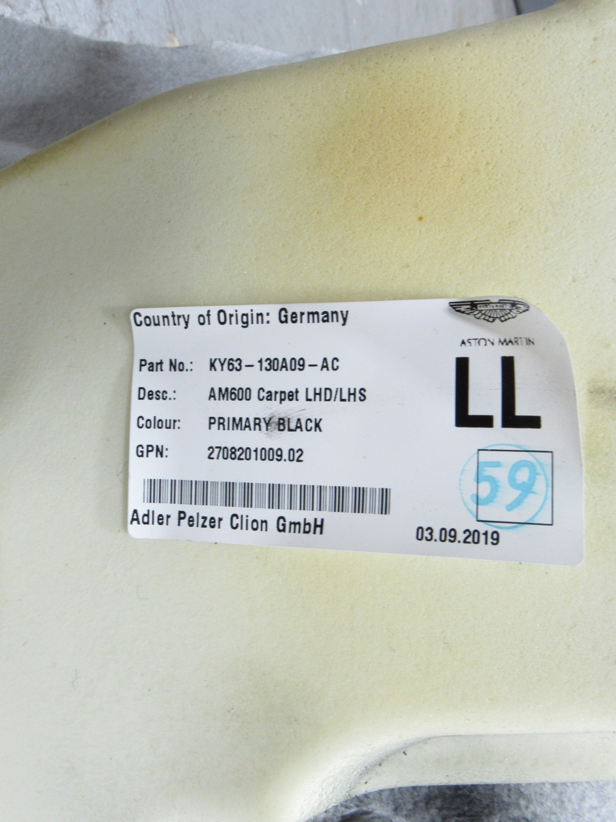 18-21 Aston Martin Vantage 2020 Left Driver Floor Carpet Mat Cover Liner :Y