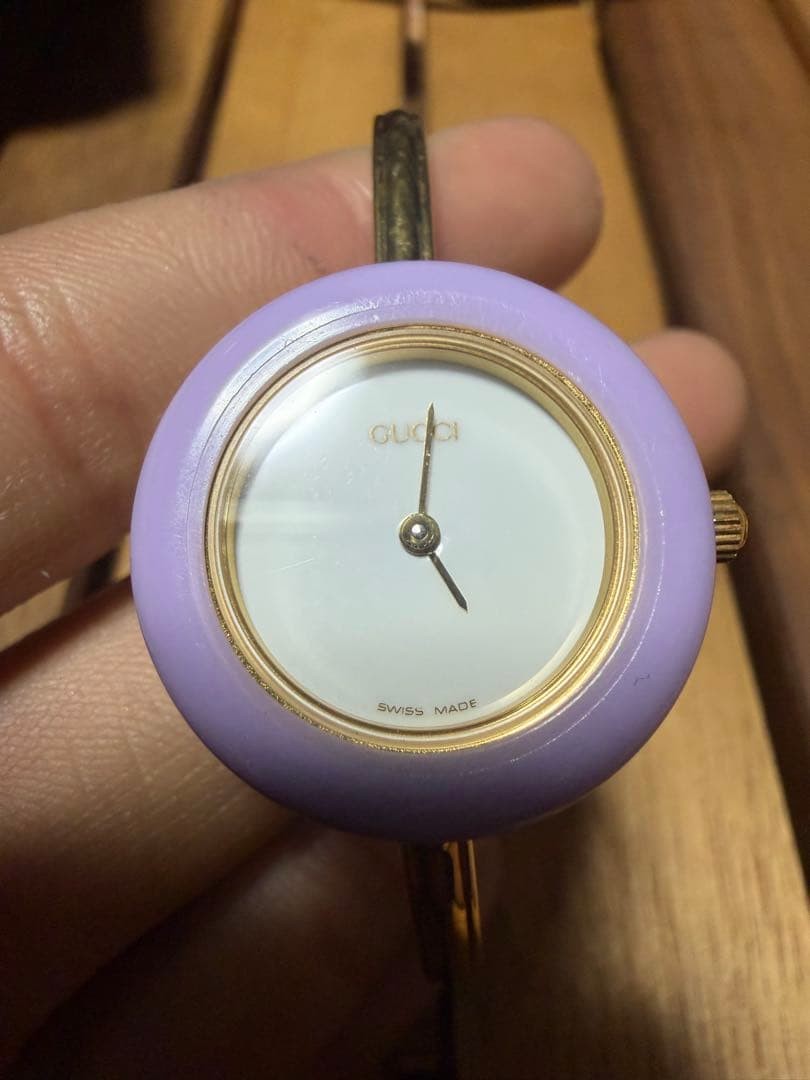 GUCCI Change Bezel Watch Gold Bangle Purple Bezel Vintage 26mm