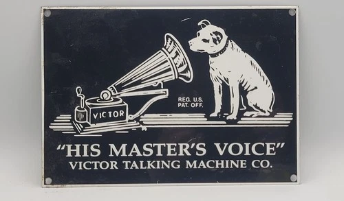 Vtg RCA Victor Nipper The Dog His Masters Voice Porcelain Enameled Metal Sign