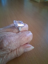 Diamonique Large Pink Stone Ring Size Q.