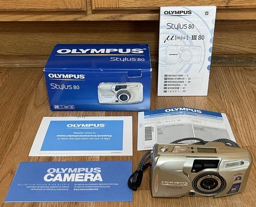 Olympus Stylus 80 Zoom Point & Shoot 35mm Film Camera With Box & Manual