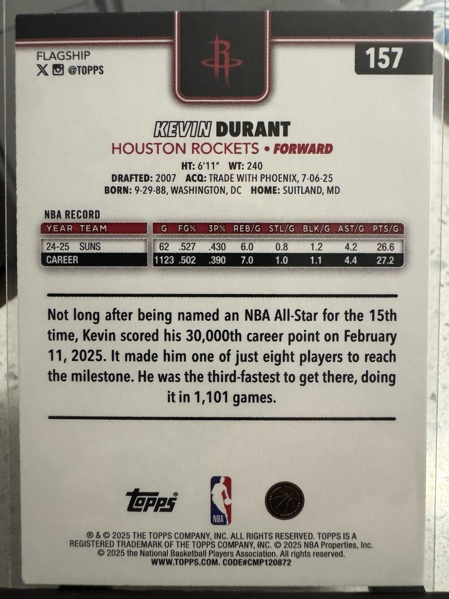 2025-26 Topps Basketball Pink Sandglitter SP Kevin Durant #157 | eBay