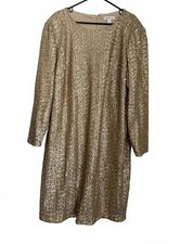 NEW Coldwater Creek Time to Shine Sequin Dress Size 24 Gold Shift Party Evening