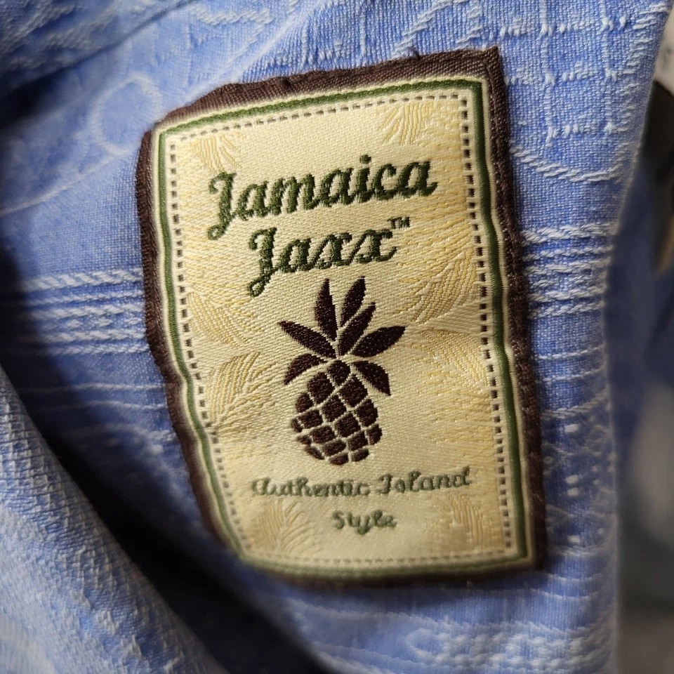 Camisa corta Jamaica Jaxx para hombre con botones L azul seda floral hawaiana Foto 3 de 4