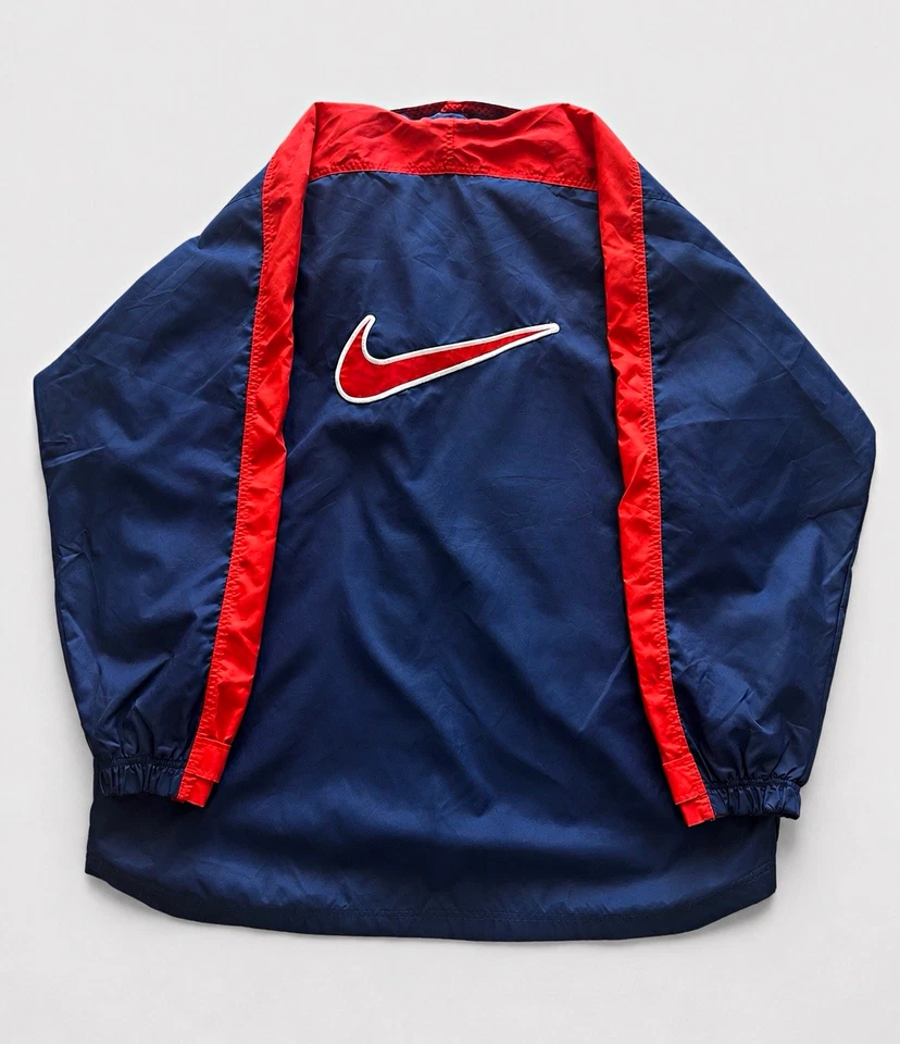 Nike Windbreaker Vintage 90s Retro Jacke Blau Rot Oversize Gr. XL Swoosh - Bild 1 von 4