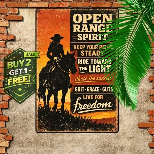 Inspirational Cowgirl Riding Horse Metal Sign 12x8 Vintage Tin Wall Art Decor