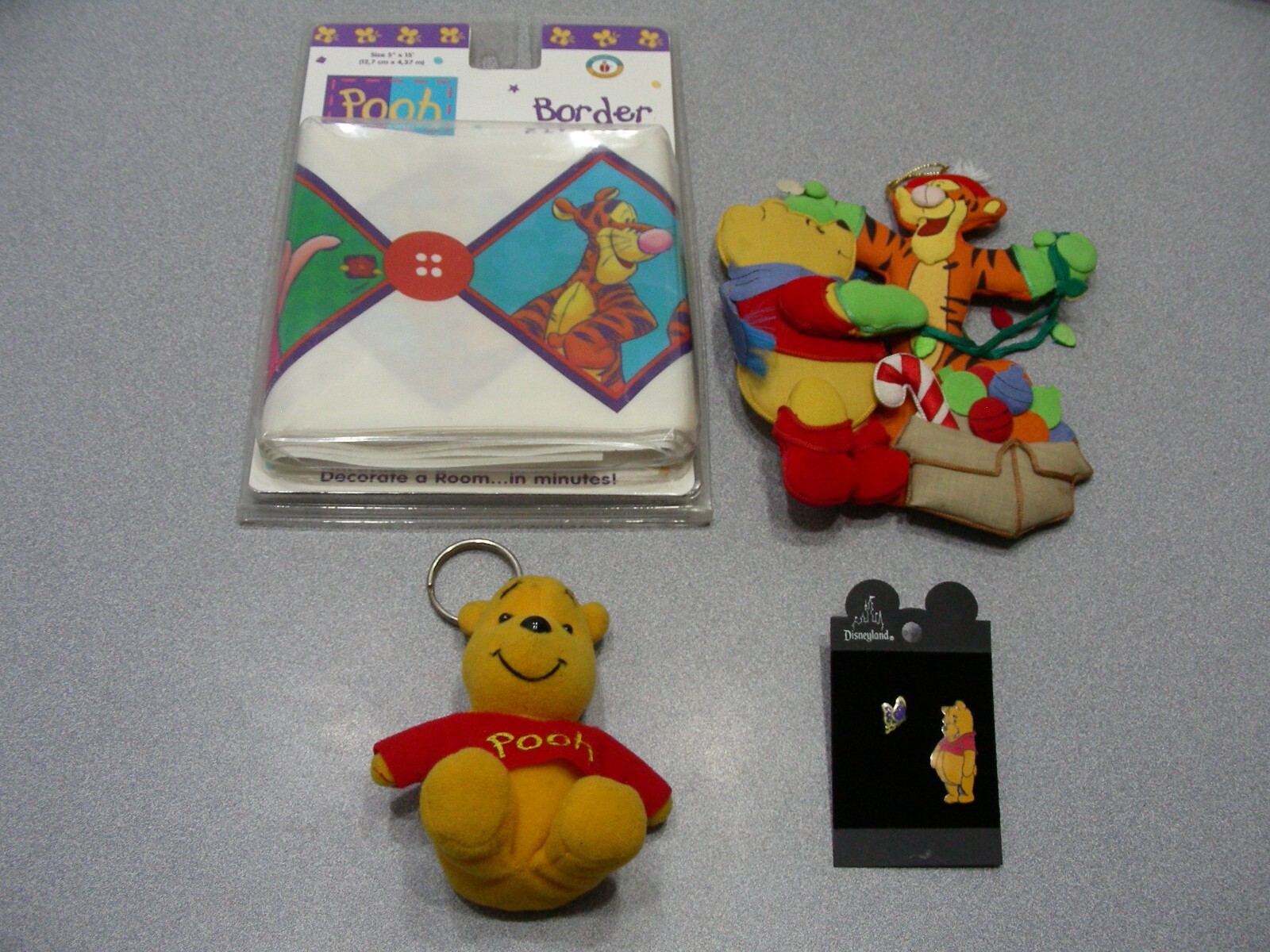 Vintage Winnie The Pooh Lot - Stick Ups, Pins, Keychain & Ornament