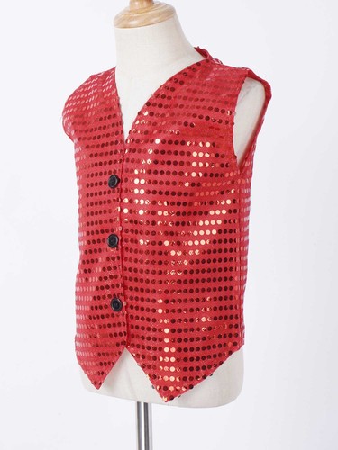 Kids Boy Glittery Sequined Vest Hip Hop Jazz Dance Waistcoat Performance Costume - Picture 12 of 44