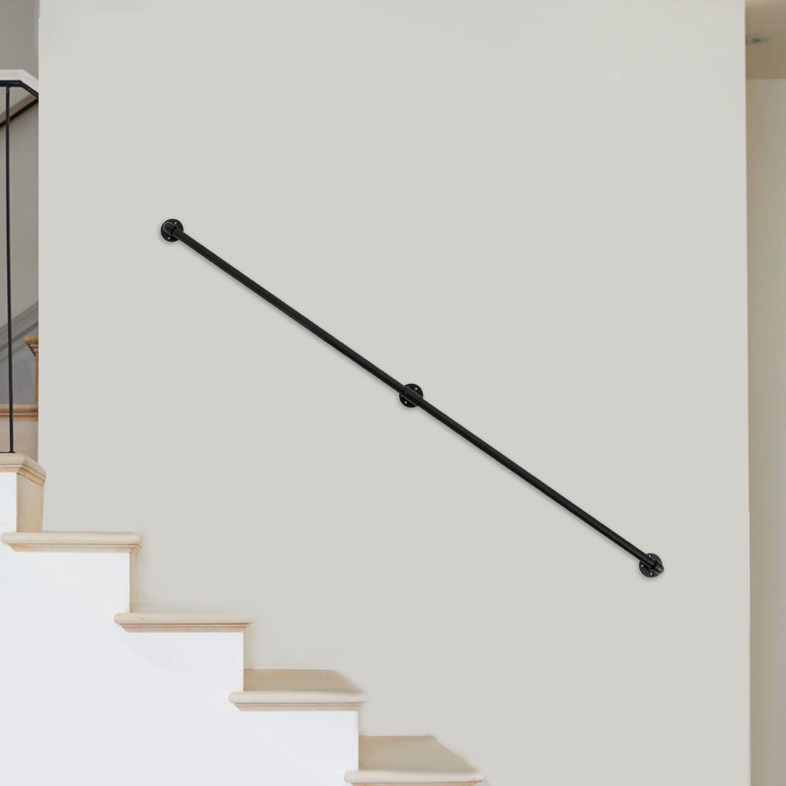 7 Ft for In/Outdoor Black Modern Handrail Stair Railing Hand Rail Wall-mounted