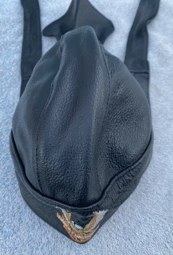 Harley-Davidson Black Leather Head Wrap Skull Cap Hat Motorcycle