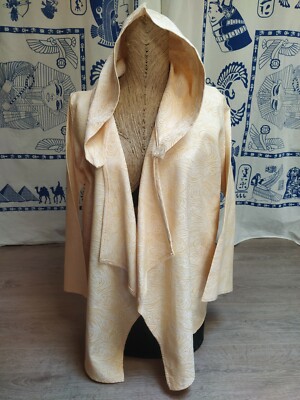 White and Pink Elven Silk Jacket, Hooded Flared Sleeves