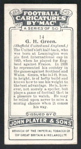 1927 Player's Football Caricatures By Mac #14 George Green - Picture 2 of 2