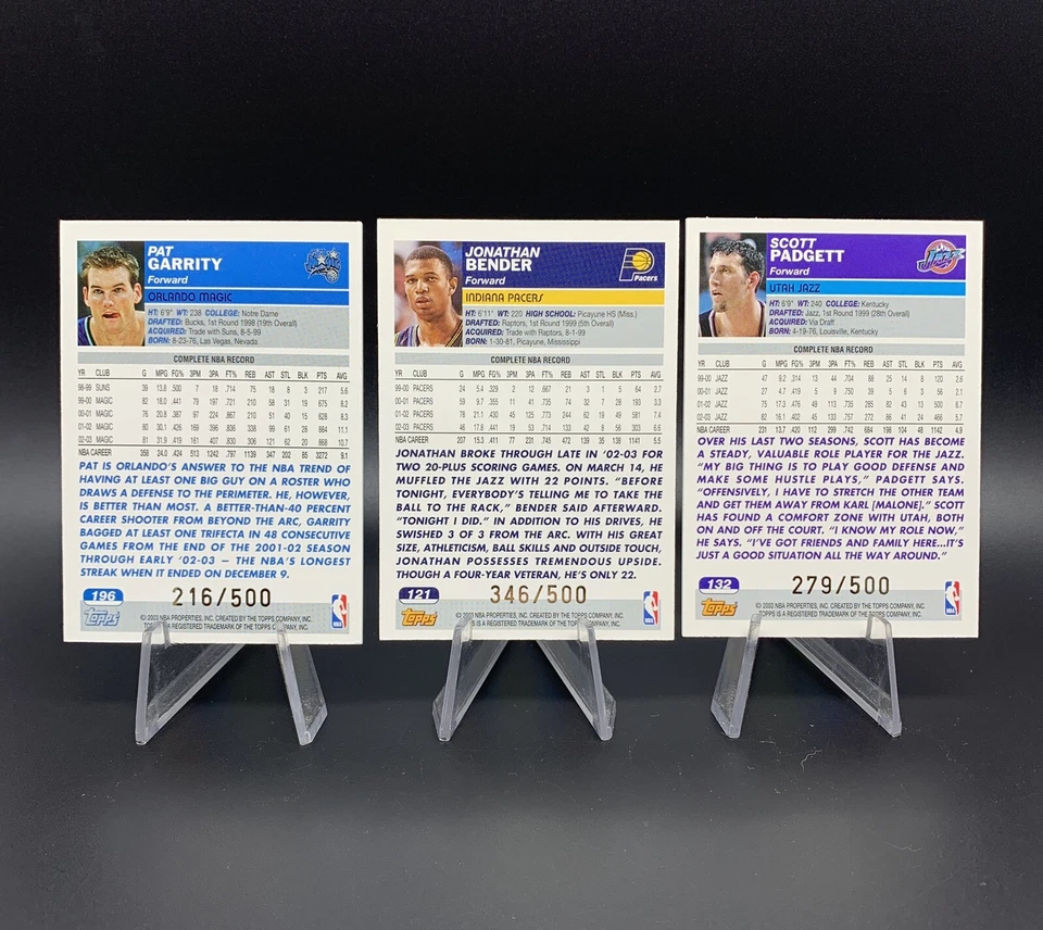 2003-04 Topps Basketball /500 - Pat Garrity, Jonathan Bender, Scott Padgett - Image 2 of 4