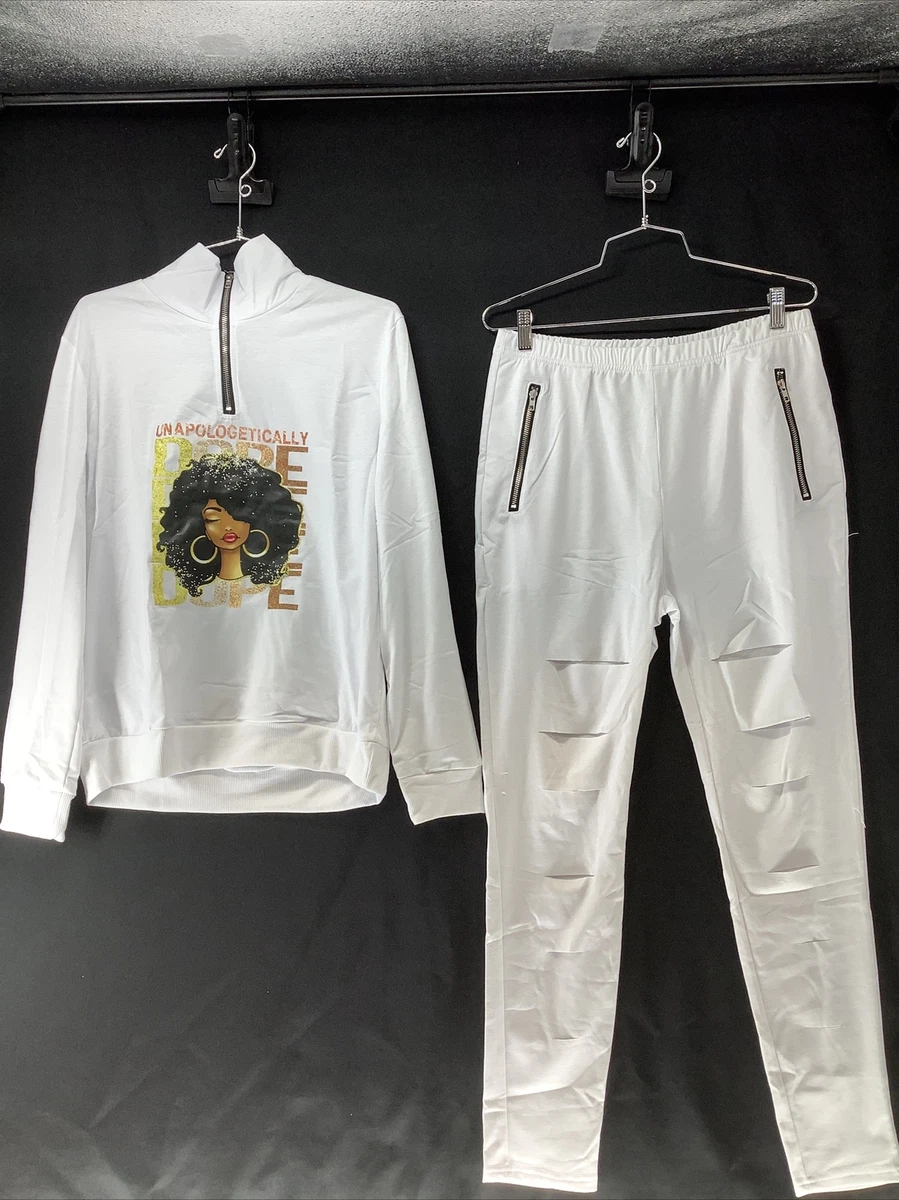 ChicMe 2-Piece White Sweat Suit Set Women's Size XL | eBay
