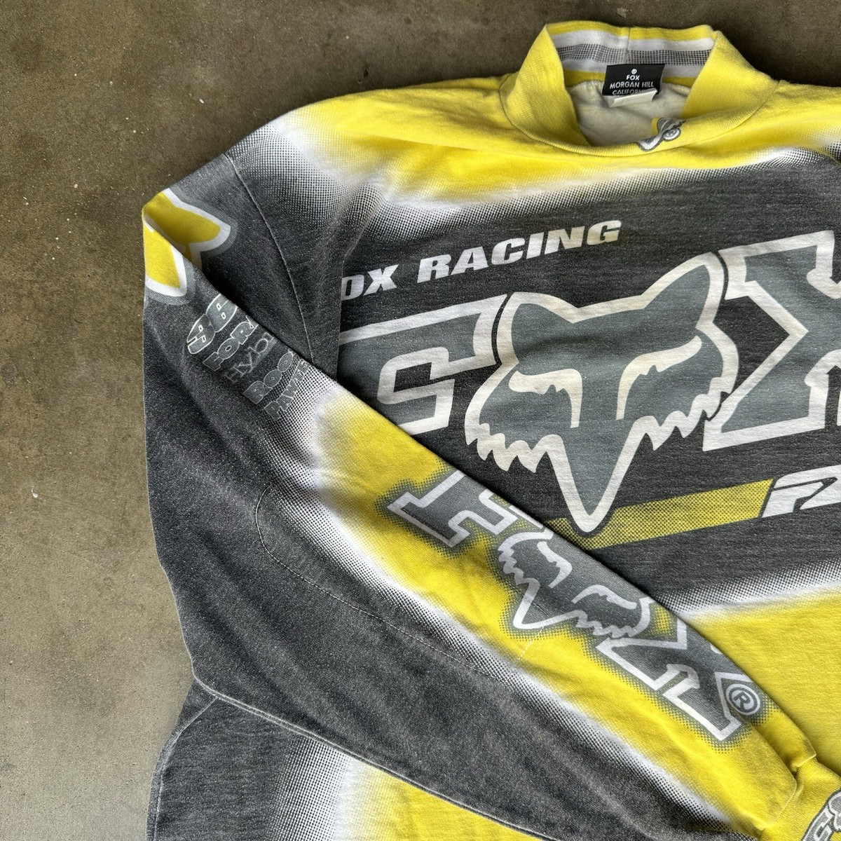 Vintage 90's Fox Racing Motocross Yellow Black Long Sleeve AOP