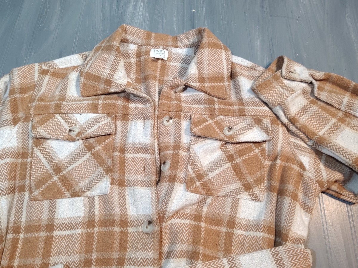 TIME AND TRU Women’s Belted Flannel Shacket Coat MOCHA SPLASH XXL (20) 🤎
