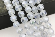 Light Blue Crystal Glass Matte Faceted Round Size 8mm 10mm 12mm 15.5" Strand