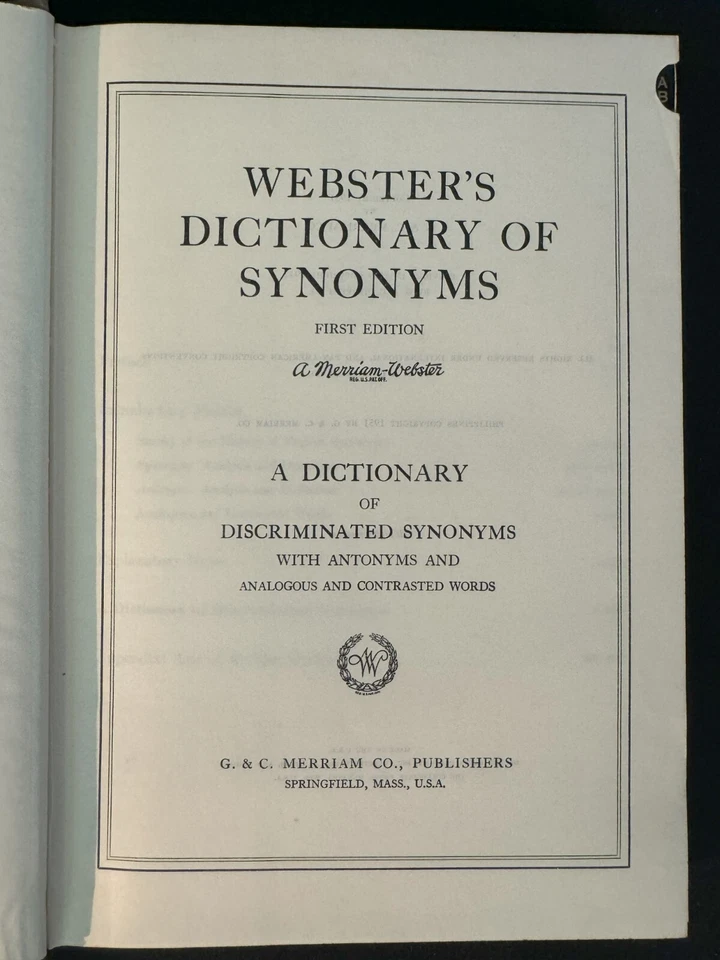 Webster's Dictionary of Synonyms - 1951 HC/DJ - Merriam-Webster - VG+ - Image 4 of 4