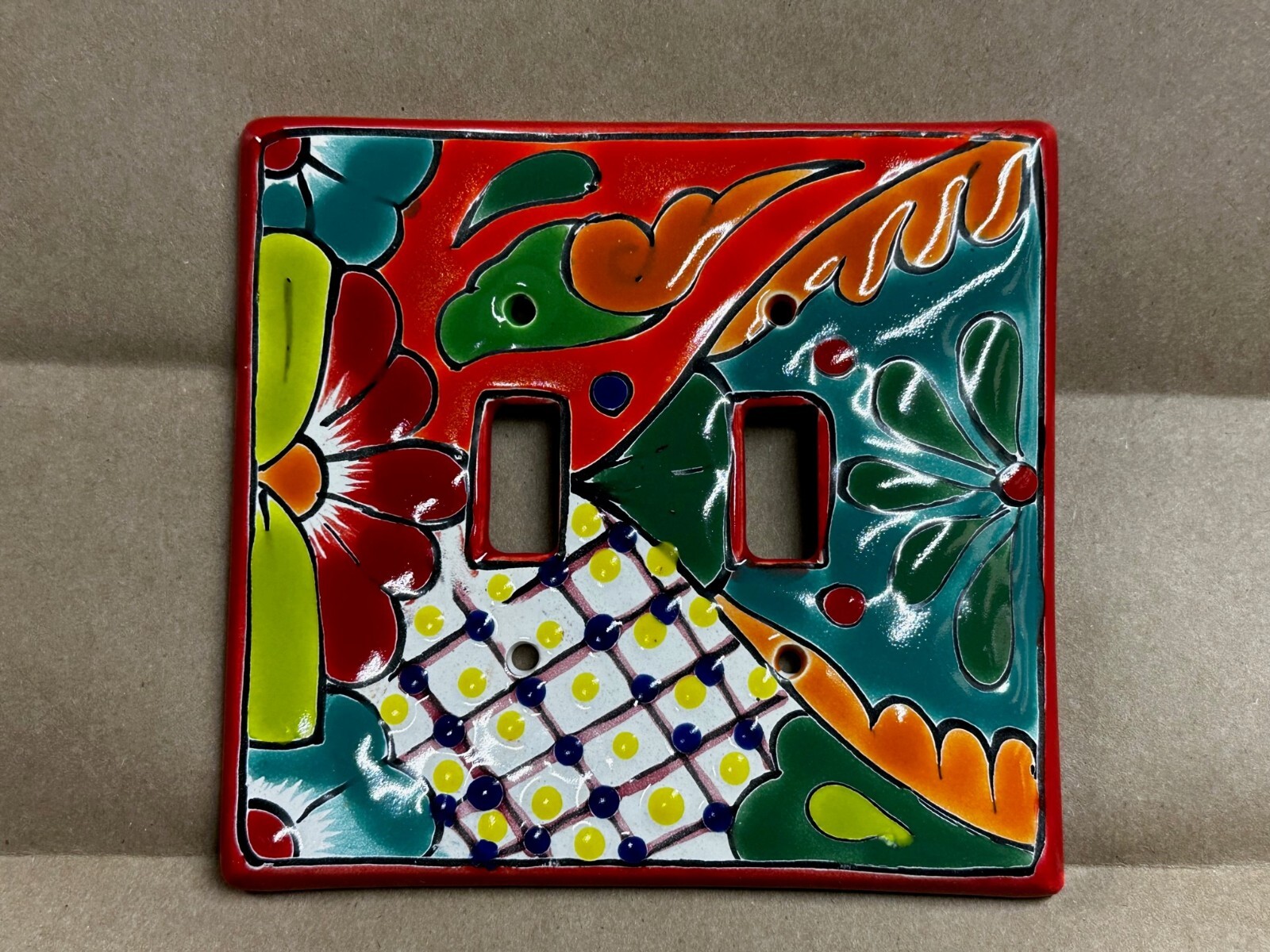 Talavera Double Switch Wall Plate – Handmade Pottery From Mexico, Amigos Design