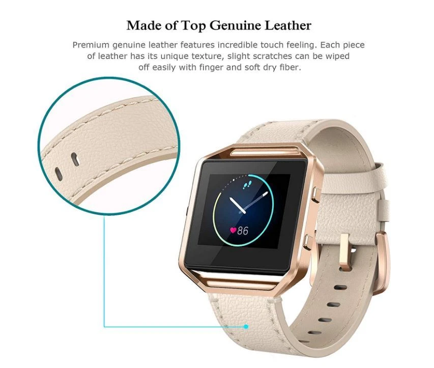 Banda Swees Fitbit Blaze Cuero Genuino Beige (Grande) Marco Oro Rosa - Lote de 2  Foto 3 de 4