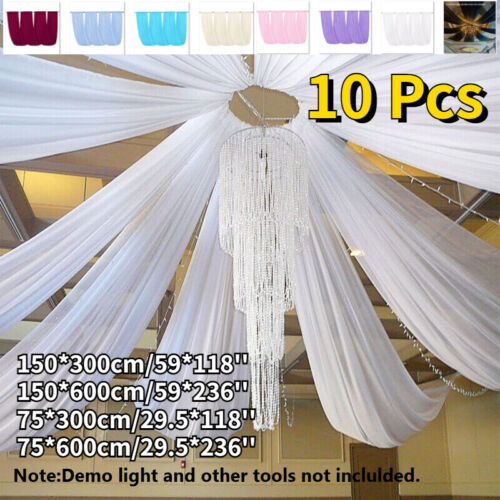 10x Hochzeitsdekoration Chiffon Drapieren Zentrum Ring Decke Veranstaltungsort Vorhänge 3M/6M - Bild 1 von 27