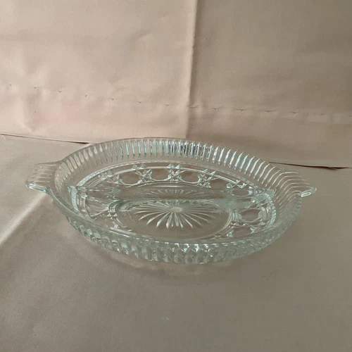Federal Glass Clear Windsor Button & Cane Divided 2-Part Relish Dish Vintage
