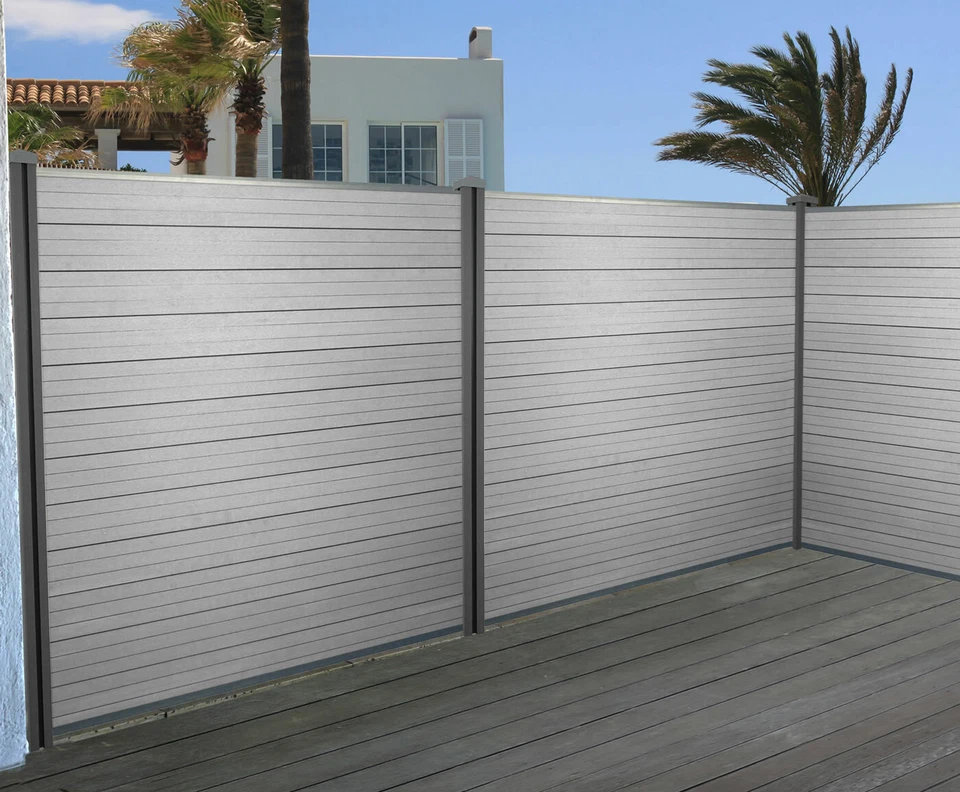 WPC-Sichtschutz Sarthe, Windschutz Zaun, WPC-Pfosten grau braun anthrazit teak - Bild 2 von 4