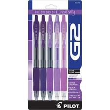 Pilot G2 Colors of Creativity Gel Pen 0.7mm Fine Asst Purple 5/Pk Office School