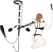 2 in 1 Leather Sex Set Anal Hook with Ball Gag Anal Trainer Butt Plug Fetish
