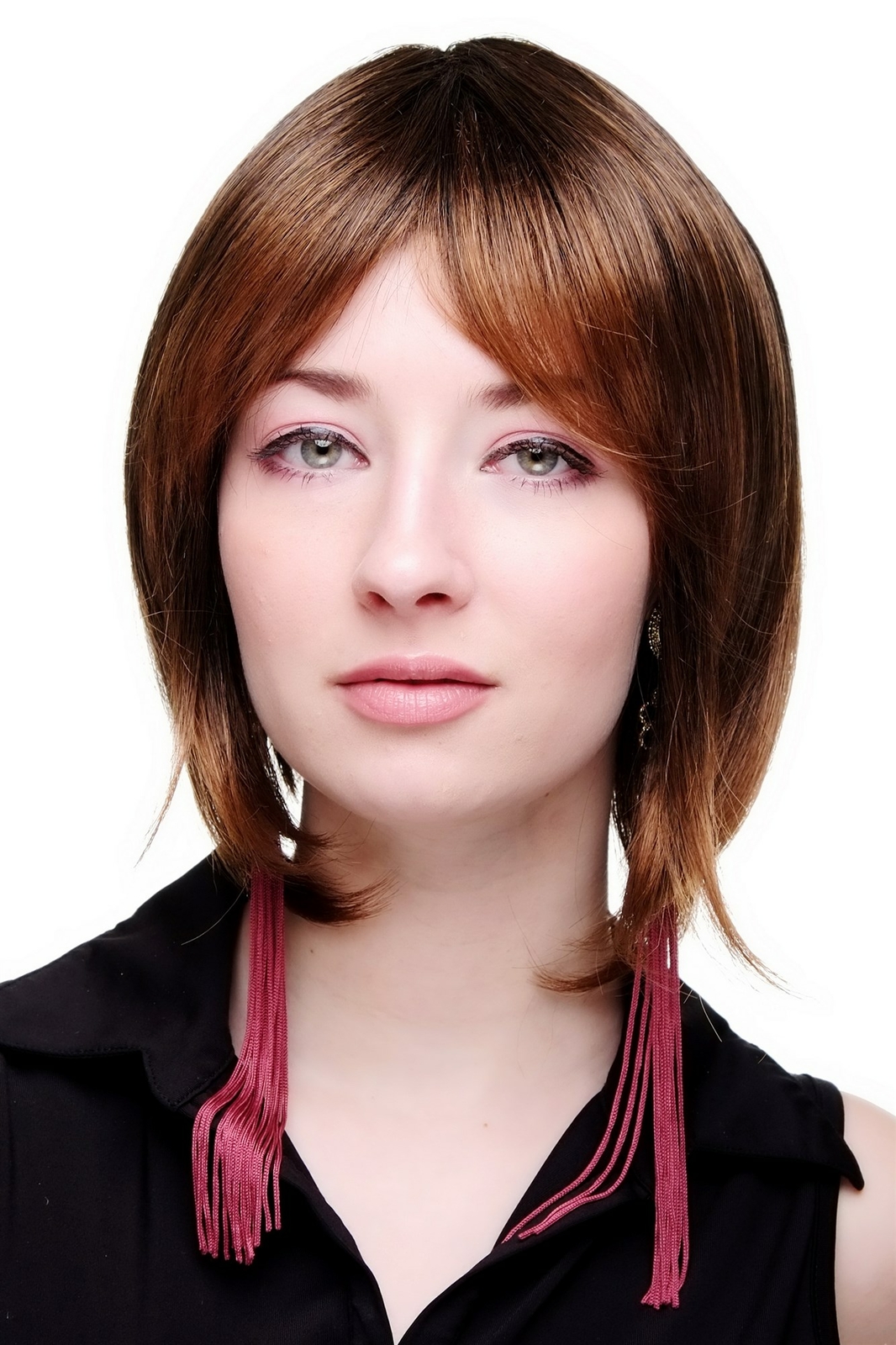 Women's Wig Wig Chestnut Brown Highlighted Bob Long Bob Part Short 49023