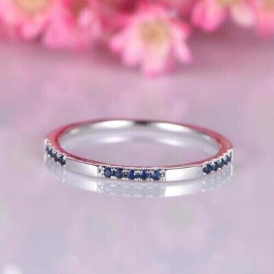 2 Ct Round Cut Simulated Sapphire Engagement Eternity Ring 14k White Gold Plated