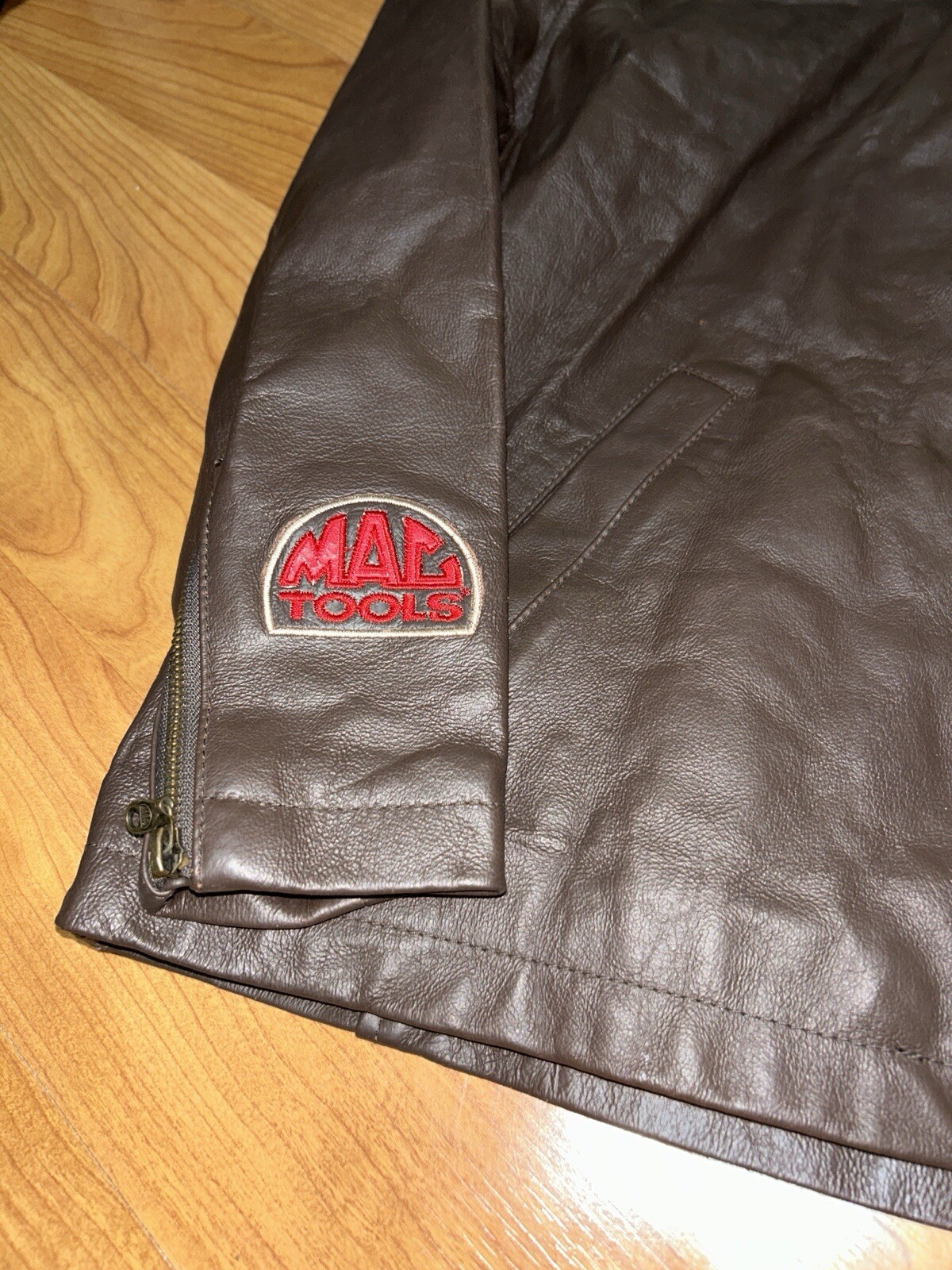 Mac Tools Brown Leather Jacket Medium Patch Rare … - image 5