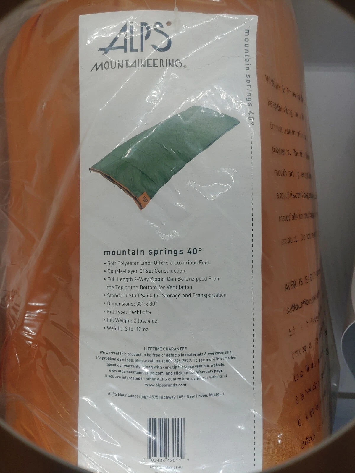 NEW ALPS Mountaineering Lointain springs 40°. Dimensions 33×80. K2