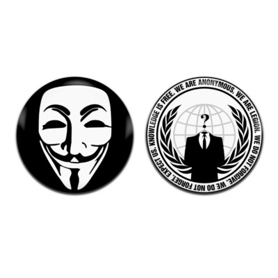 2x Anonymous Activist Hacker Vendetta Maske 25mm / 1 Inch D Pin Button Anstecker