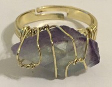 florite raw stone wire wrapped ring adjustable to size 6, 7 , 8 9