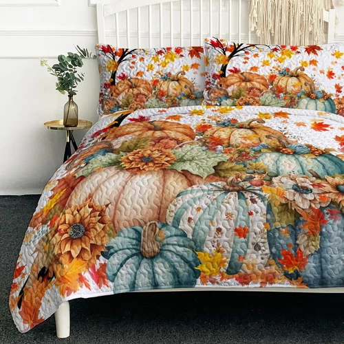 3Pcs Pumpkin Quilt Set Bedding Set With 1Quilt 2Pillowcases Twin Full Queen King - Picture 14 of 18