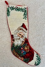 New Holiday Christmas Wool Needlepoint Santa Stocking High Quality and GORGEOUS 