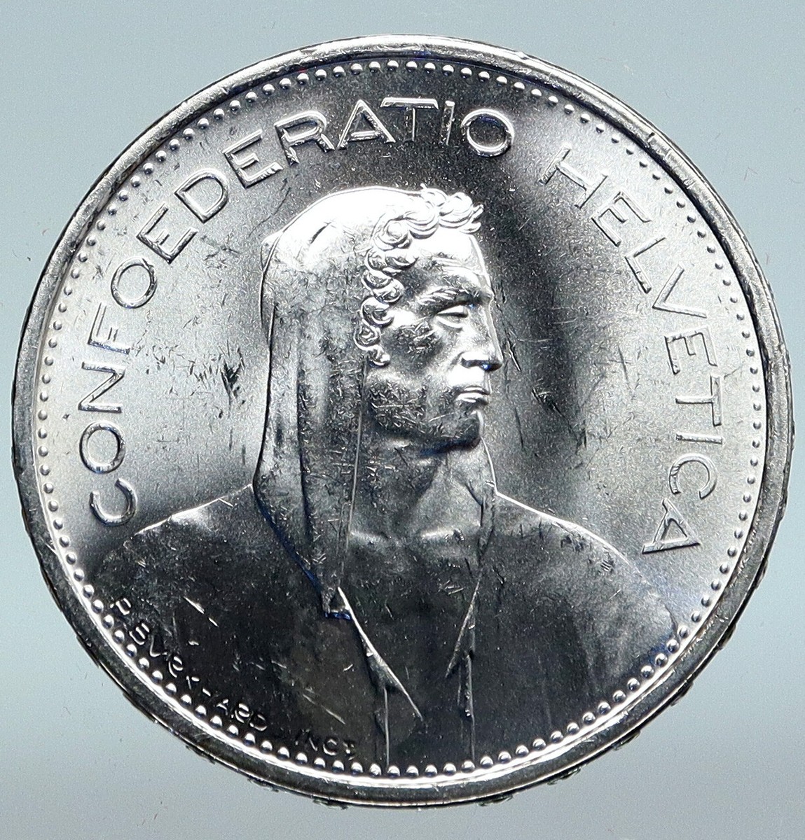 1966 B Switzerland Founding HERO WILLIAM TELL 5 Francs Silver