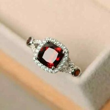 2,10 ct natürlicher roter Granat-Diamant-Ehering im Kissenschliff 14 K massiv...