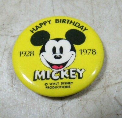 Vintage Disney Mickey Mouse Pin Back Button 50 Years 1928-1978