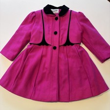 VTG Rothschild Pink Girls Wool Blend Coat Velvet Trim Fit Flare Classic Holiday