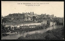 Old postcard Carcassonne, general view of the city 1934